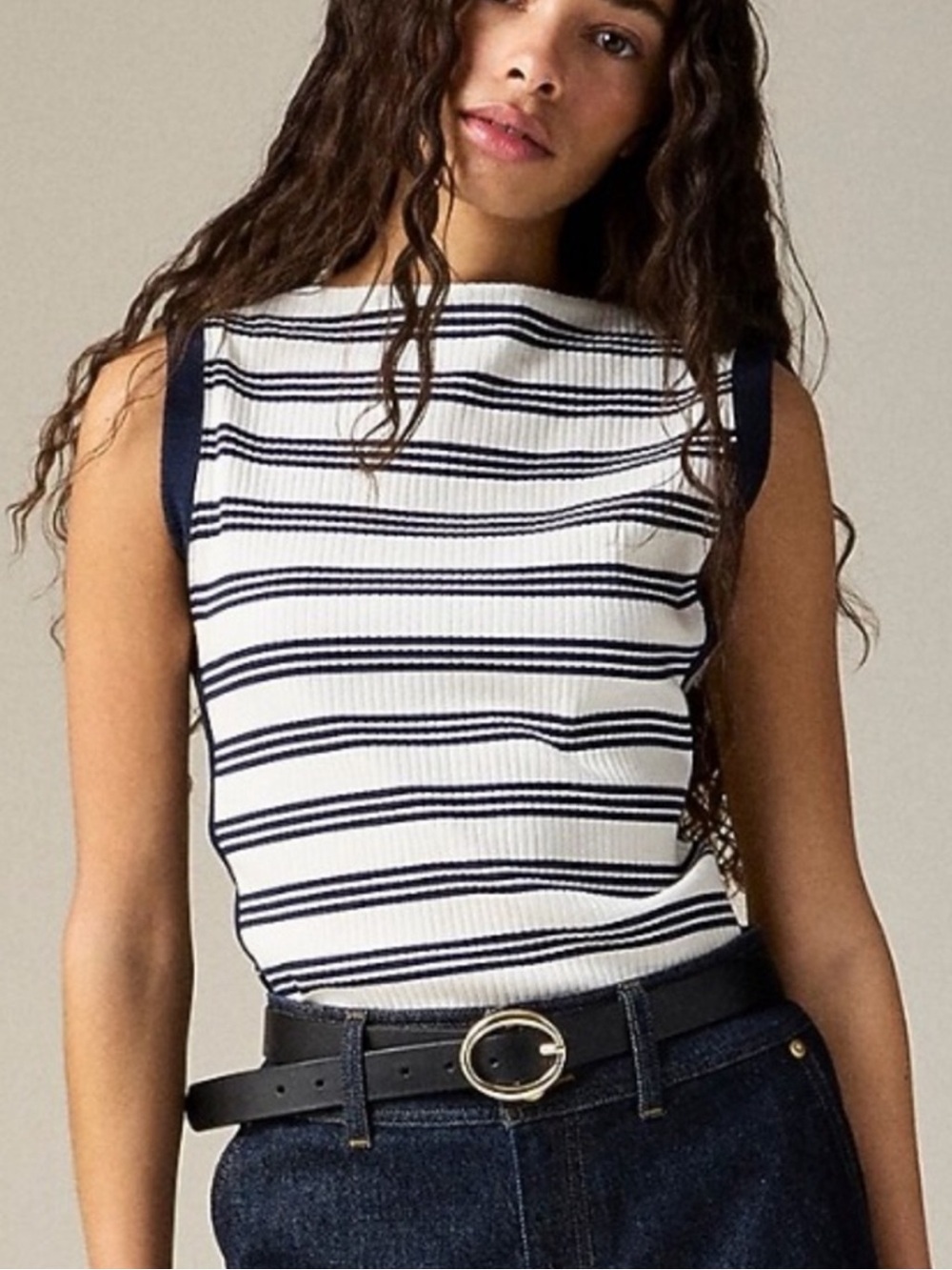J. Crew Sleeveless Ribbed Stripe Tank Top - Navy & White